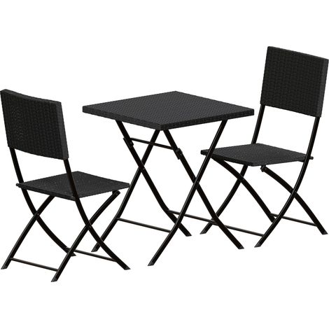 Capri 3 Piece Rattan Bistro Set Garden Patio Furniture Outdoor 2 Seater Table & Chairs Set, Black (1/4)