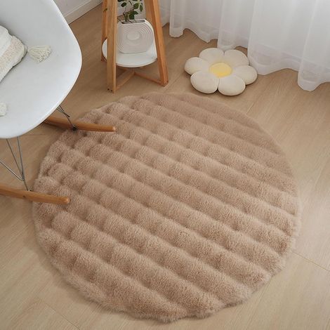 Tapis Rond - Tapis Poil Long Shaggy Doux - Moquette Décoration Intérieure Lavable - pour SalonEnfant Fille Chambre - Descente de Lit- Diamètre 100cm,Marron (1/3)