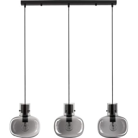 Merano Josef Plafonnier suspendu 3 lumières verre fumé cordon noir socle en métal noir LED E27
