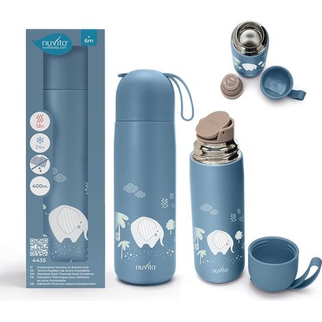 Termo de 400 ml con asa, acero inoxidable, azul, Nuvita (1/5)