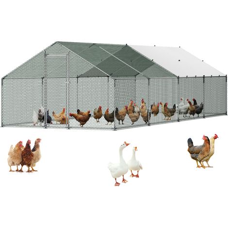 VEVOR Pollaio in Metallo 3 x 8 x 2 m Recinto Pollaio con Copertura con Tetto a Guglia Serratura di Sicurezza, Gabbia per Conigli Anatre allAperto Pollame per Cortile, Fattoria, Cortile