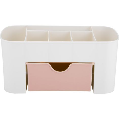Organisateur de bureau multifonction avec tiroirs pour fournitures et maquillage, rose (1/5)