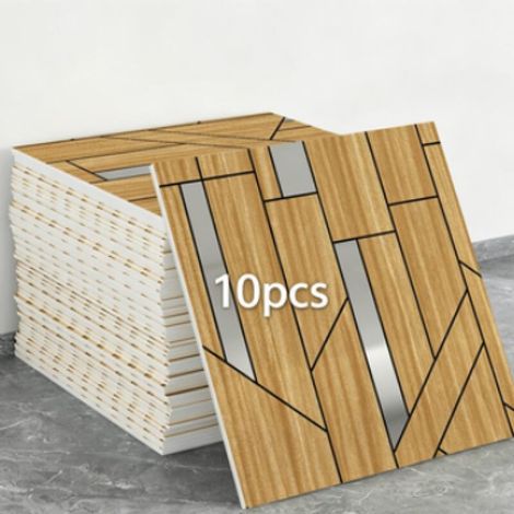 Juego de 10 papeles pintados autoadhesivos con efecto madera (efecto azulejo, dimensiones: 30 x 30 x 0,2 cm) (1/5)