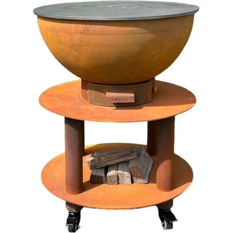 Barbecue a Legna e a Carbone Ø75xH86 cm in Acciaio Corten con Accessori Stromboli Marrone (1/5)