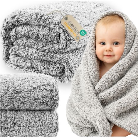 Couverture Sherpa 200×220 cm, couvre-lit gris chiné 250 g/m², poils longs et épais, MORE&DECO (1/5)