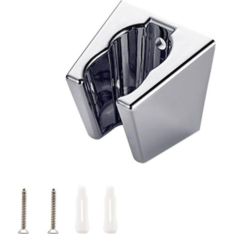 Soporte plateado para cabezal de ducha, soporte de pared con tornillos, dos ranuras para tarjetas, compatible con la mayoría de las boquillas de ducha, 22 mm (1/5)