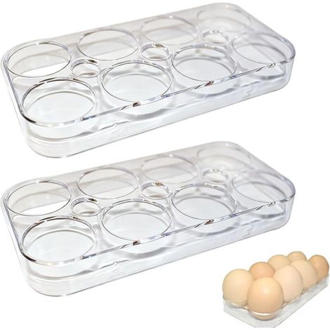 Lot de 2 supports à œufs pour réfrigérateur, 16 œufs, boîte à œufs gain de place, rangement, organisateur transparent pour réfrigérateur, cuisine (1/5)