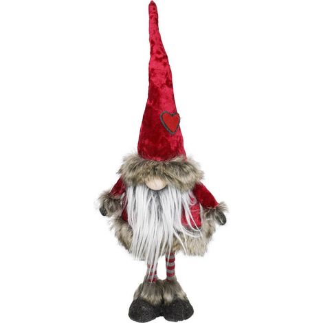 Gnomo di Babbo Natale H48 cm in Tessuto Bordeaux