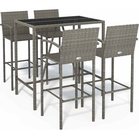 Maison Exclusive - 5-tlg. Gartenbar-Set Grau Poly Rattan (1/5)