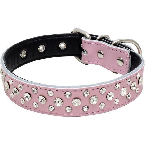 Collier chien strass brillant en cuir ajustable pour petit et moyen chien accessoire chic et tendance (1/5)