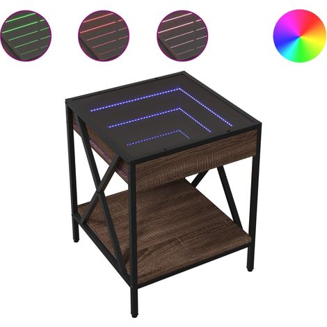 Tavolino da salotto con ripiano design moderno con LED 40 x 40 x 49 cm marrone legno ingegnerizzato vetro e metallo DEC037551