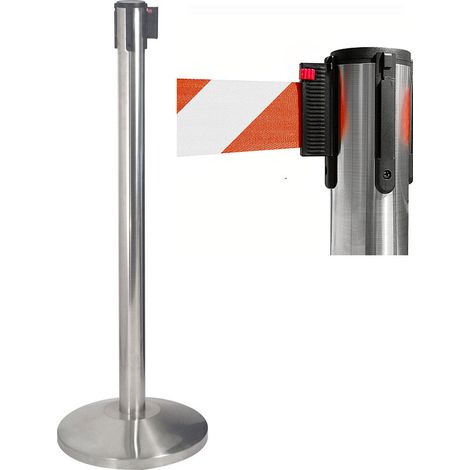 Colonnina Tendinastro 3 metri in Acciaio Inox Spazzolato Ø36x101 cm Nastro Bianco/Rosso (1/5)