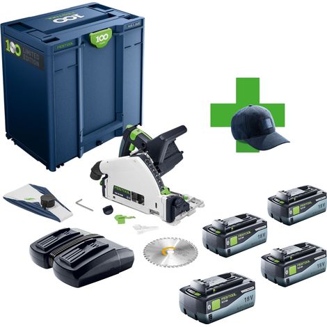 Sierra de inmersión sin cable Festool TSC 55 KEB-Basic 100Y Limited Edition 18 / 36 V ( 2x 18 V ) 160 mm sin escobillas + 4x batería recargable 8,0 Ah + cargador + systainer