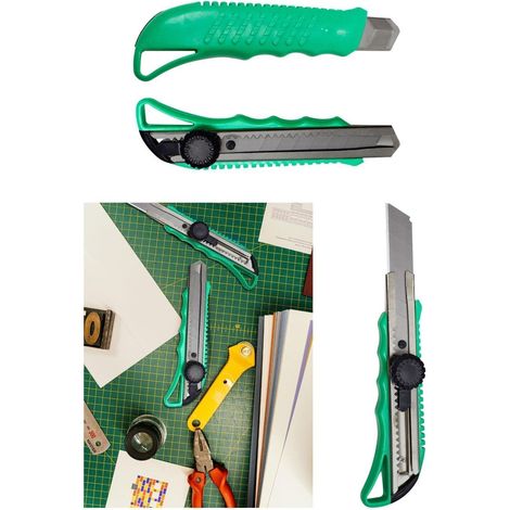 Cúter Preciso Verde Retráctil 18mm: Herramienta Versátil con Guía de Acero Inoxidable (1/5)
