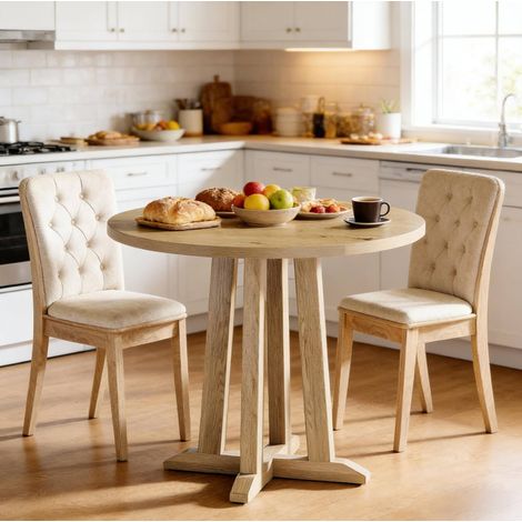 Mesa comedor redonda de madera 80 cm para 2-4 OKMYHOME