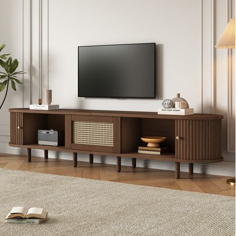 Mueble TV ovalado con almacenaje rattan nogal oscuro HAVRYA (1/5)