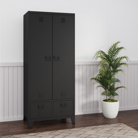 Kleiderschrank Hankasalmi mit 2 Schubladen 180x90x40 cm Schwarz [en.casa]