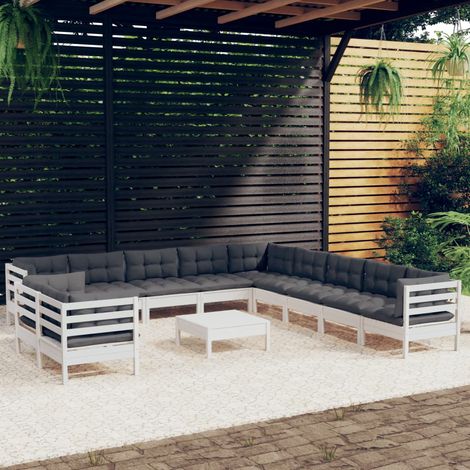 Muebles de jardín 12 pzas con cojines blanco madera maciza pino vidaXL (1/5)