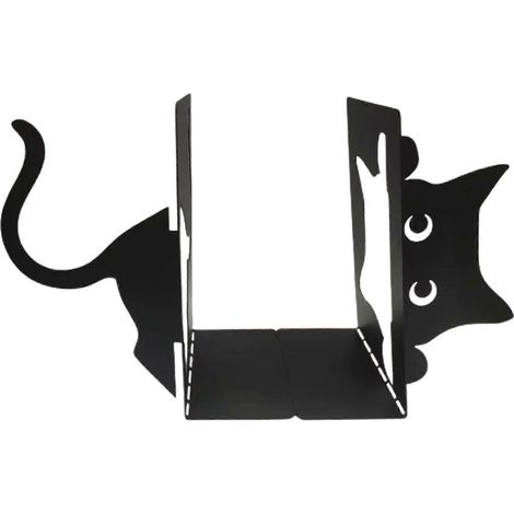 Serre-livres décoratifs en forme de chat noir, support de livre en métal pour étagères, bureau ou bureau. (1/4)