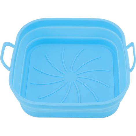 Panier de friteuse carré pliable en silicone bleu, 20,5 cm, compatible lave-vaisselle, pour la cuisine. (1/5)