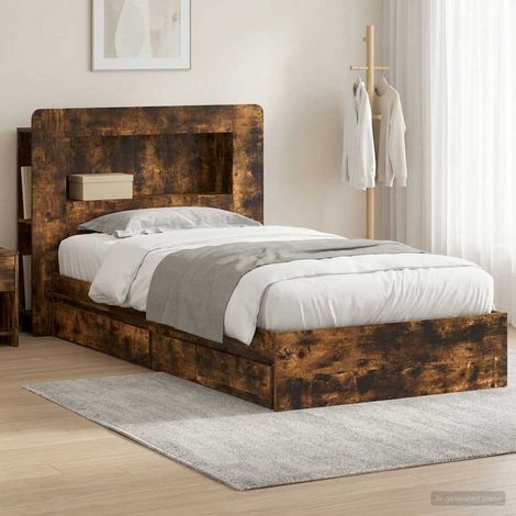 vidaXL Bed Frame with Storage Smoked Oak 90 x 200 cm Engineered Wood (1/5)