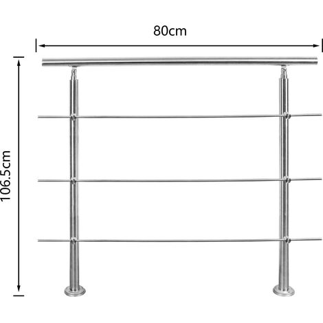 SWANEW Kit gelader di corrimano in acciaio inossidabile con/senza cross -corse per scalelelaen all'interno e all'esterno. balcone (80 cm. 3 montanti incrociati)