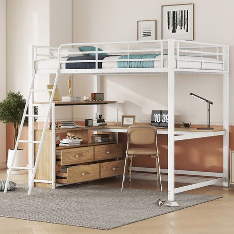 cama alta 140x200 con escritorio y cajones metal OKMYHOME (1/5)