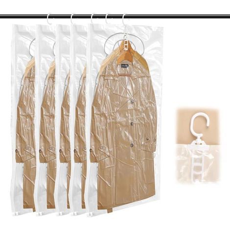 Sacs de Rangement Sous Vide, 5 Pièces Suspendu Sac Vêtements Sous Vide Aspirateur, Sac Compression Housse de Rangement (110 x 70 cm) (1/4)