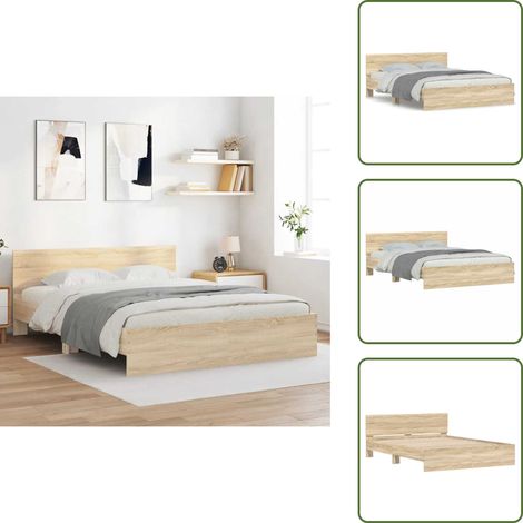 Soporte para espalda - vidaXL Estructura de cama con cabecero roble Sonoma 140x200 cm - Listones de madera