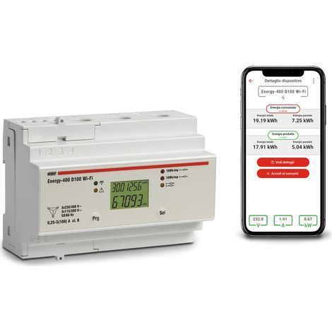 Contatore Energia Elettrica WiFi per Sistemi Trifase con APP Misuratore Consumo Elettrico fino a 100A Installazione su Barra DIN Vemer VE799300 (1/2)