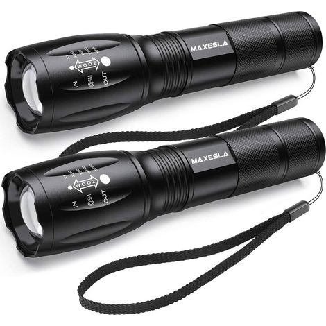 Torcia LED Ultra Potente, Torcia 2000 Lumen, Torcia Tattica Impermeabile IP65, Zoomabile, 5 Modalità Luce, Antiscivolo Antiurto per Campeggio Escursionismo Emergenza, Confezione da 2 [Classe di effici (1/5)