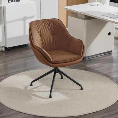 Silla de oficina giratoria 360° con respaldo, retorno automático, en polipiel, marrón (1/5)