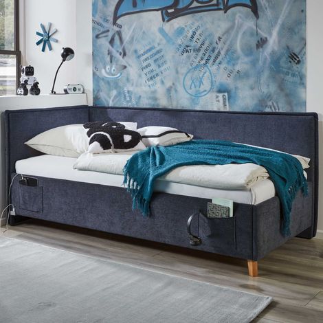 Lit double Ollie  Avec dossier  140 x 200 cm  Design bleu (1/5)
