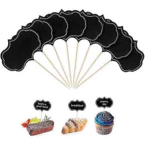 48 marqueurs à fromage vierges pour planche de charcuterie, étiquettes décoratives style tableau noir avec cure-dents et bâtonnets en bambou, étiquettes alimentaires pour fromage, cupcakes et buffets. (1/5)