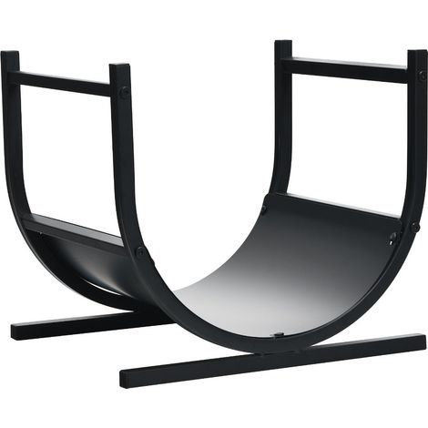 Leñero en forma de U 43 x 37 x 39,5 cm para 30 kg de leña almacenamiento decorativo en acero negro 200018384