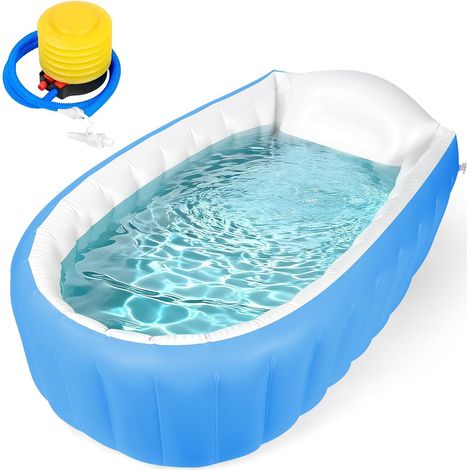 Baignoire Gonflable pour Bébés 0-12 Mois, Bassin Pliable Portable Anti-Glissante pour Enfant avec Pompe à Air Intégrée, Cuve Piscine, Baignoire de Voyage pour la Maison et les Voyages, Bleu (1/5)