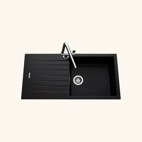 Évier en granit noir 100x50 cm – 1 bac réversible avec égouttoir – Évier à encastrer avec bonde et siphon inclus – Luisina (1/3)
