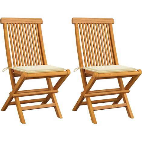 Gartenstühle mit Cremeweißen Kissen 2 Stk. Massivholz Teak