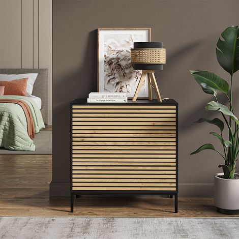 Kommode Eliza, Schwarz/Eiche, 80 x 81.2 cm 2 Schubladen, Vicco