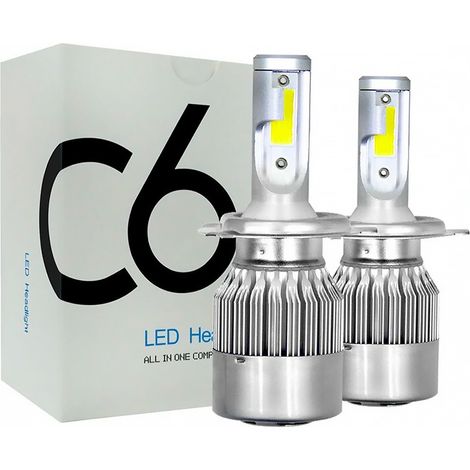 Par de bombillas LED H4 C6 para faros de coche y moto 3800LM 36W luz blanca