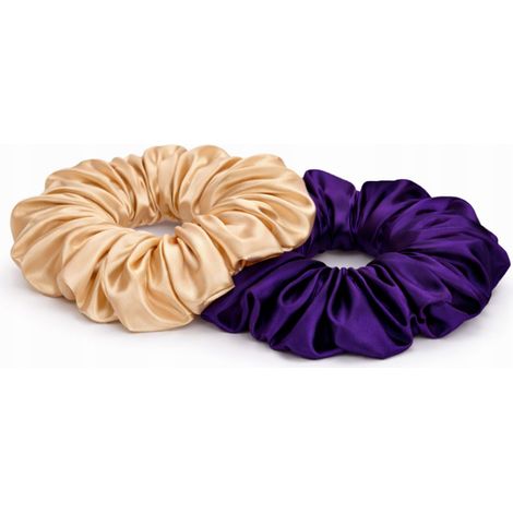 Set mit 2 Haargummis, Satin-Gummiband, 10 cm, beige, lila (1/5)