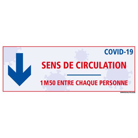 AUTOCOLLANT AU SOL GOUVERNEMENTALE SPECIAL COVID19 . SENS DE CIRCULATION . DISTANCES ENTRE CHAQUE PERSONNE . PREVENTION DISTANCE. Distance de 1m50 : Flèche Haut . - Distance de 1m50 : Flèche Haut (1/5)