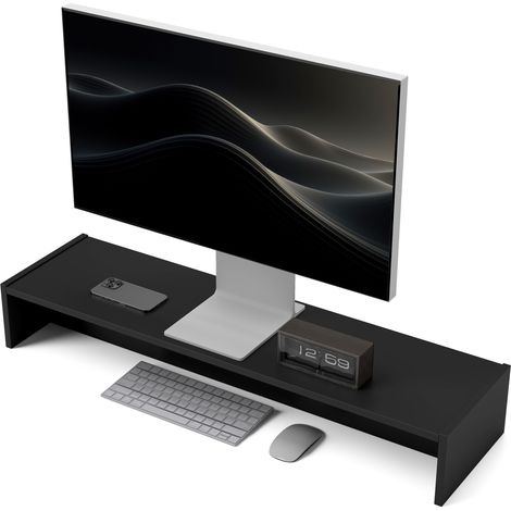 100 cm hoher schwarzer PC-Monitorständer, Monitorerhöhung mit 2 Schubladen