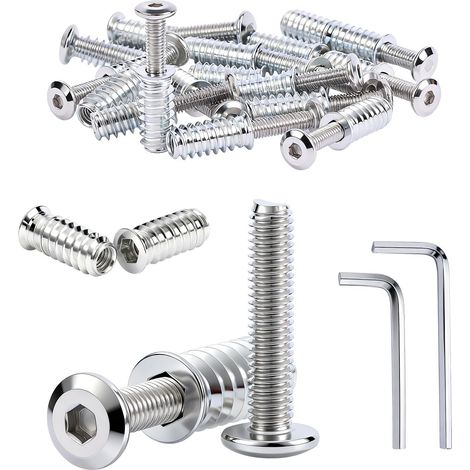 12 Ensembles Insert Fileté Bois M6x15 mm Vis Tete Plate M6x20 mm Insert Bois et Boulon m6 avec 2 Clé à Six Pans pour Cadres de Lit Tables Chaises Établis Armoires Étagères Canapés et Meubles (1/5)