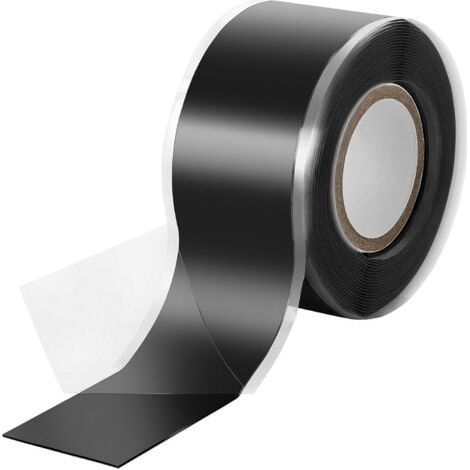 1x 3m de Ruban en silicone auto-fusionnant (auto amalgamant), ruban isolant et bande d'étanchéité (eau, air), 25 mm de large, noir (1/3)