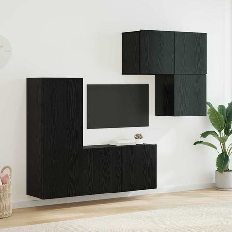 vidaXL Meuble TV Montage mural 4 pcs Chêne noir Bois d'ingénierie