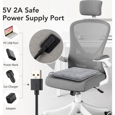 Coussin chauffant pour siège - - 4 températures réglables - USB électrique - Polaire arctique - 37x35.5x2 cm (1/5)