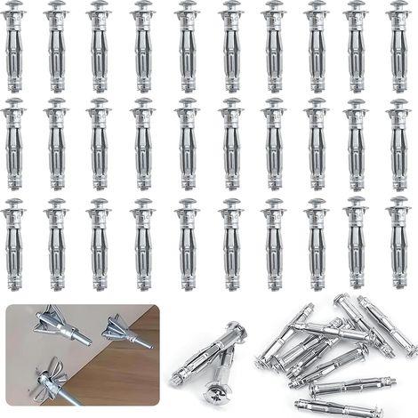 30 x Metal Expansion Plugs for Hollow Wall M652 Galvanized Metal Wall Anchors Hollow Metal Wall Anchors for Plaster Plates, Hollow Walls and Bricks (1/5)