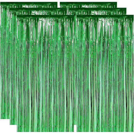 6 Pièces Rideau à Franges, Aluminium Brillant Vert, 1x2m, Décoration Fête, Anniversaire, Mariage (1/5)