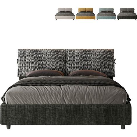 Letto matrimoniale con rete imbottito 160x190 tessuto Aragona 7 azzurro Mados (1/5)